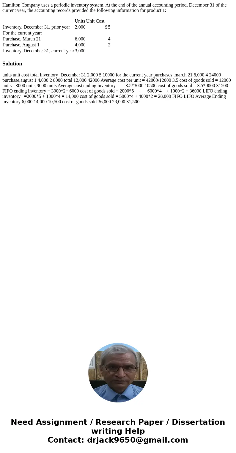 Hamilton Company uses a periodic inventory system. At the end of the annual accounting period, December 31 of the current year, the accounting records provided 