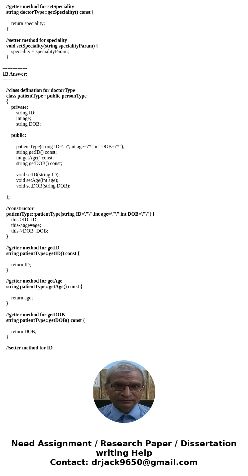 Here is the class type for persomType from chapter 12. So if u see chapter 12 it means u have to use this class. Please answer ques 1A and Ques 1B only class Pe Here is the class type for persomType from chapter 12. So if u see chapter 12 it means u have to use this class. Please answer ques 1A and Ques 1B only class Pe