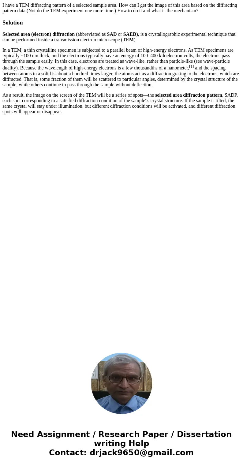 I have a TEM diffracting pattern of a selected sample area. How can I get the image of this area based on the diffracting pattern data.(Not do the TEM experimen