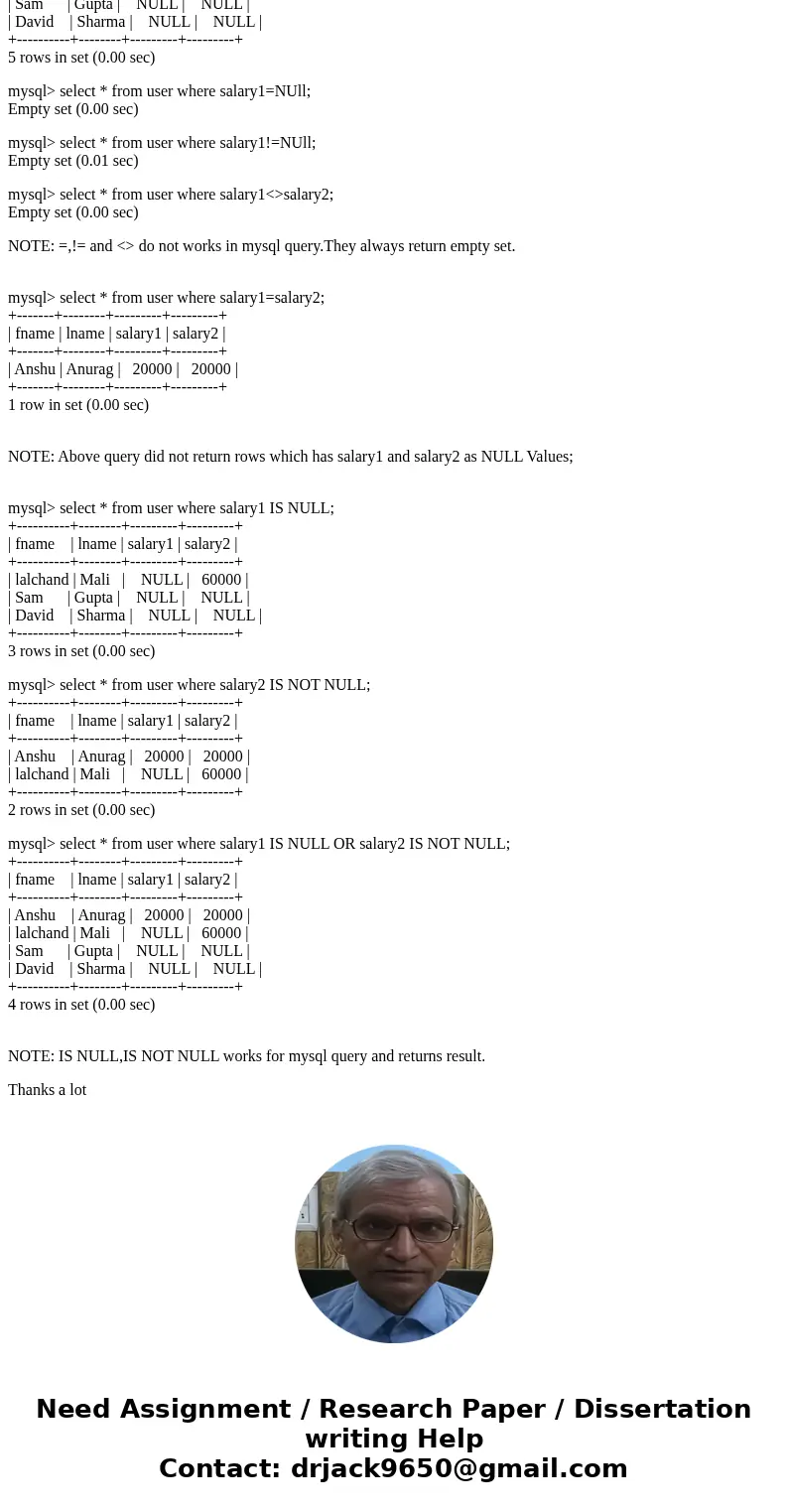 If Salary1 has value NULL and Salary2 has value NULL, then what will be the value for these predicates? – Sarlary1 = Salary2 – Salary1 <> Salary2 – Salary If Salary1 has value NULL and Salary2 has value NULL, then what will be the value for these predicates? – Sarlary1 = Salary2 – Salary1 <> Salary2 – Salary