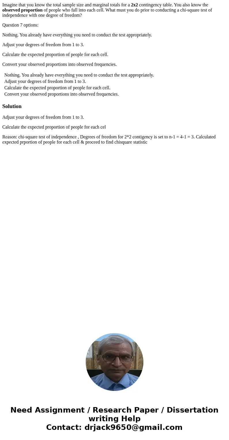 Imagine that you know the total sample size and marginal totals for a 2x2 contingency table. You also know the observed proportion of people who fall into each 