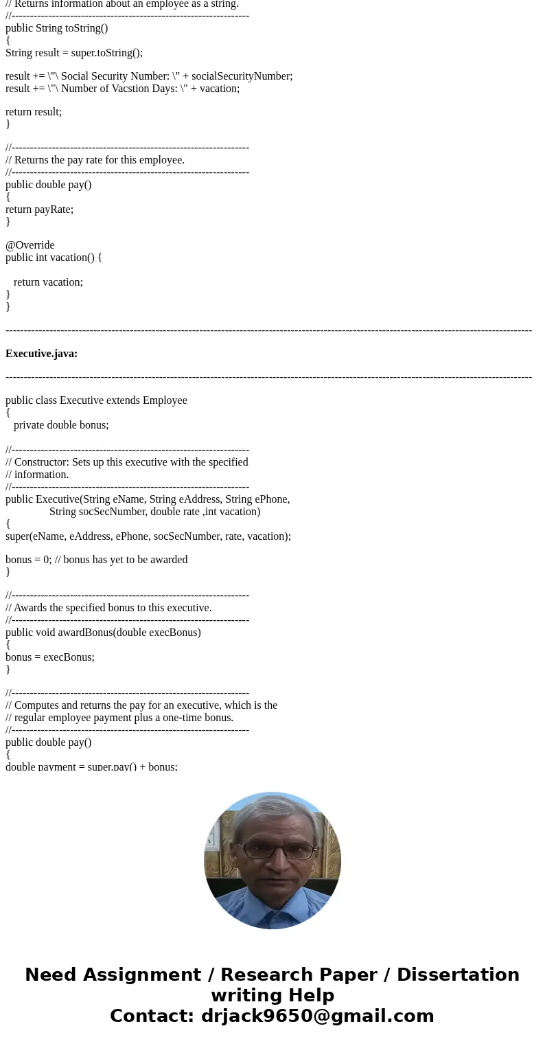 In Java, Modify the original Firm Java code so that all employees can be given different vacation options depending on their classification. Modify the driver c In Java, Modify the original Firm Java code so that all employees can be given different vacation options depending on their classification. Modify the driver c