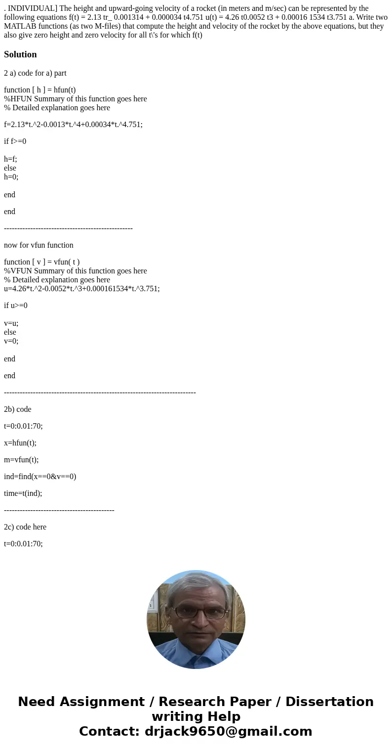  . INDIVIDUAL] The height and upward-going velocity of a rocket (in meters and m/sec) can be represented by the following equations f(t) = 2.13 tr_ 0.001314 + 0