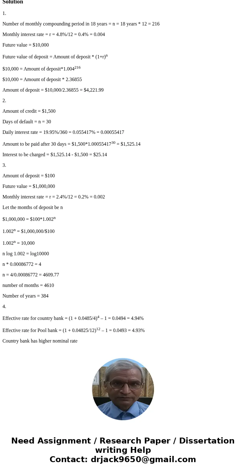  MAT 1460- Homework Section 5.2 Support your answer by showing your work Jennifer has a balance of $1500 on her credit card that she is unable to pay for a 30 d