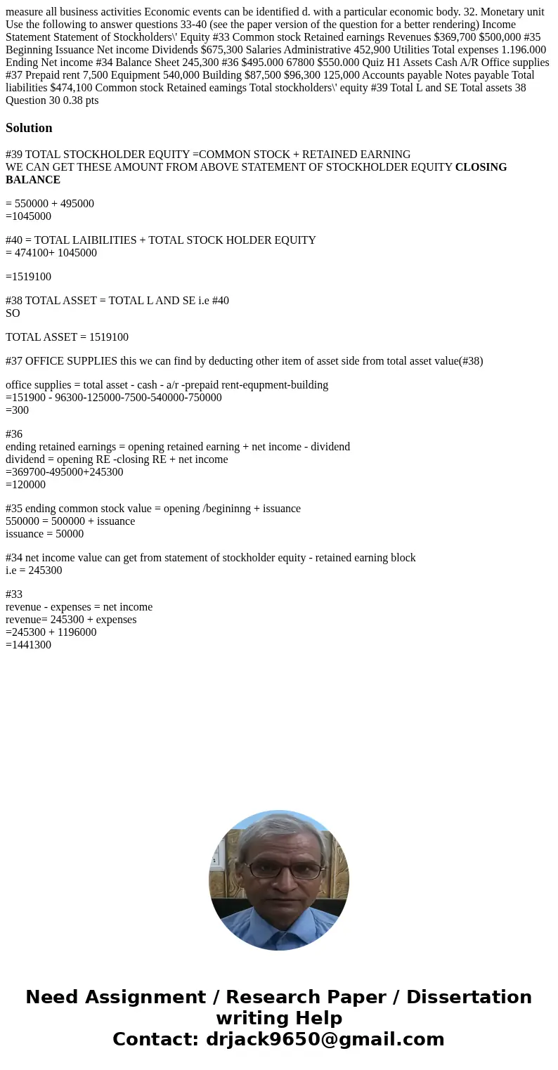 measure all business activities Economic events can be identified d. with a particular economic body. 32. Monetary unit Use the following to answer questions 3  measure all business activities Economic events can be identified d. with a particular economic body. 32. Monetary unit Use the following to answer questions 3