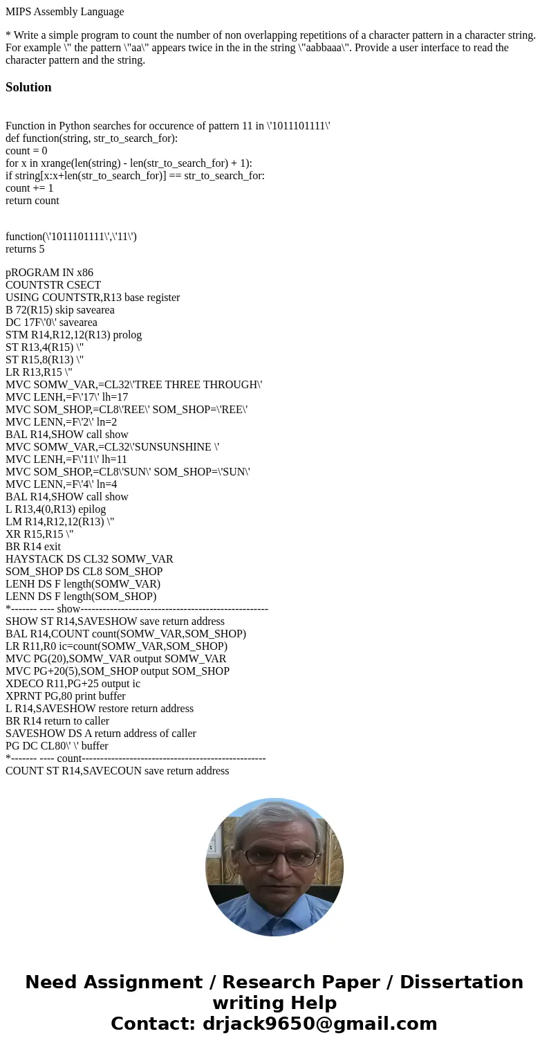 MIPS Assembly Language * Write a simple program to count the number of non overlapping repetitions of a character pattern in a character string. For example \ MIPS Assembly Language * Write a simple program to count the number of non overlapping repetitions of a character pattern in a character string. For example \