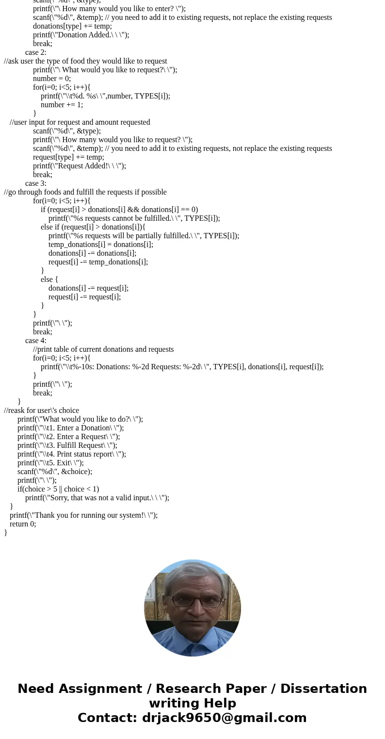 Please be sure to write in C language Programmers for a Better Tomorrow is now in partnership with a local Food Bank which distributes food items to people in n Please be sure to write in C language Programmers for a Better Tomorrow is now in partnership with a local Food Bank which distributes food items to people in n