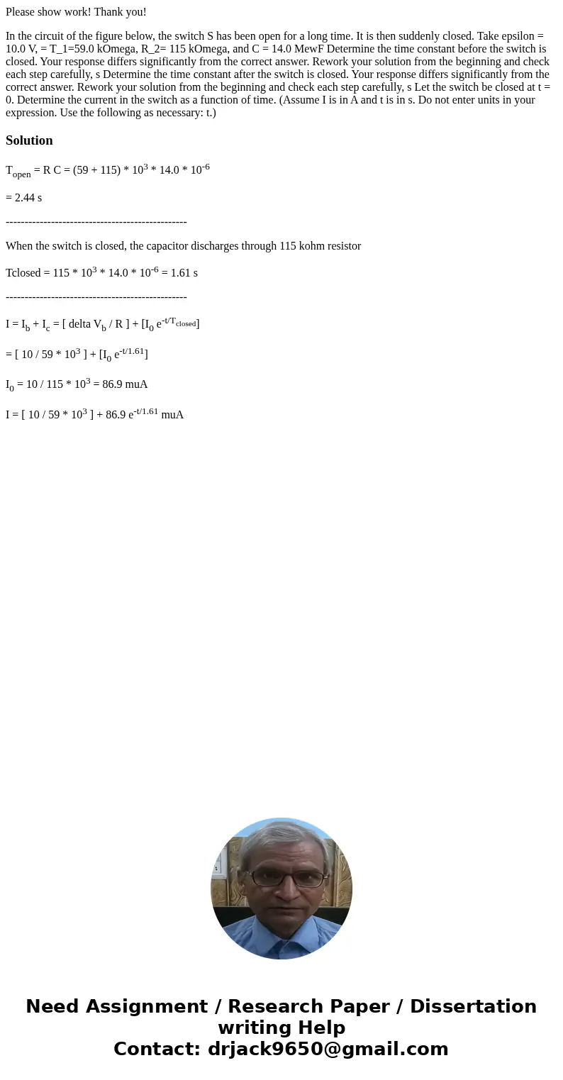 Please show work! Thank you! In the circuit of the figure below, the switch S has been open for a long time. It is then suddenly closed. Take epsilon = 10.0 V,  Please show work! Thank you! In the circuit of the figure below, the switch S has been open for a long time. It is then suddenly closed. Take epsilon = 10.0 V,