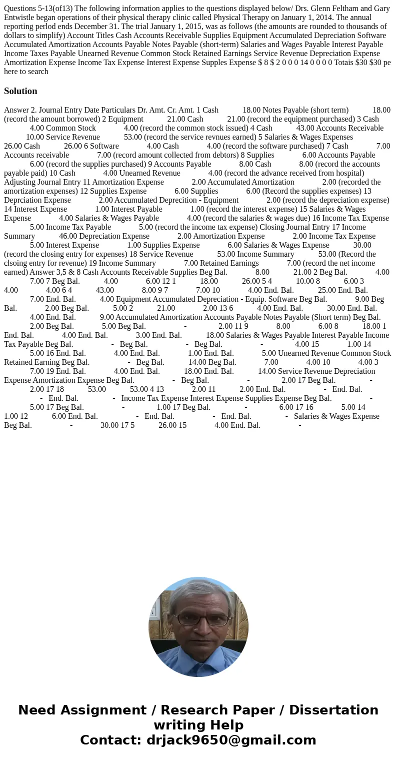 Questions 5-13(of13) The following information applies to the questions displayed below/ Drs. Glenn Feltham and Gary Entwistle began operations of their physic  Questions 5-13(of13) The following information applies to the questions displayed below/ Drs. Glenn Feltham and Gary Entwistle began operations of their physic