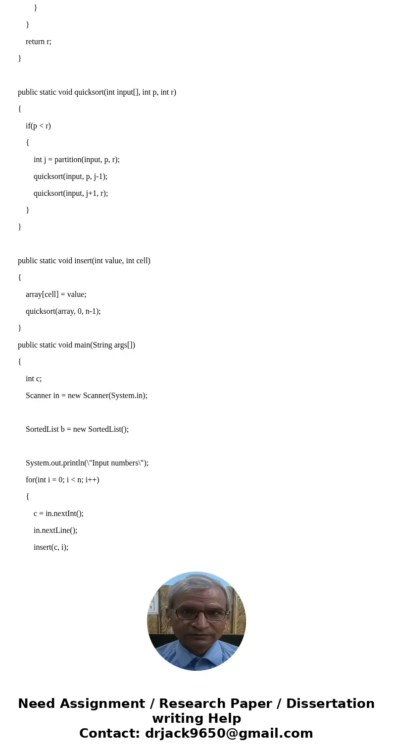 Refer to my progress on this assignment below In this problem you will make it “more” object-oriented in the following ways: -You will change its name to Sorted