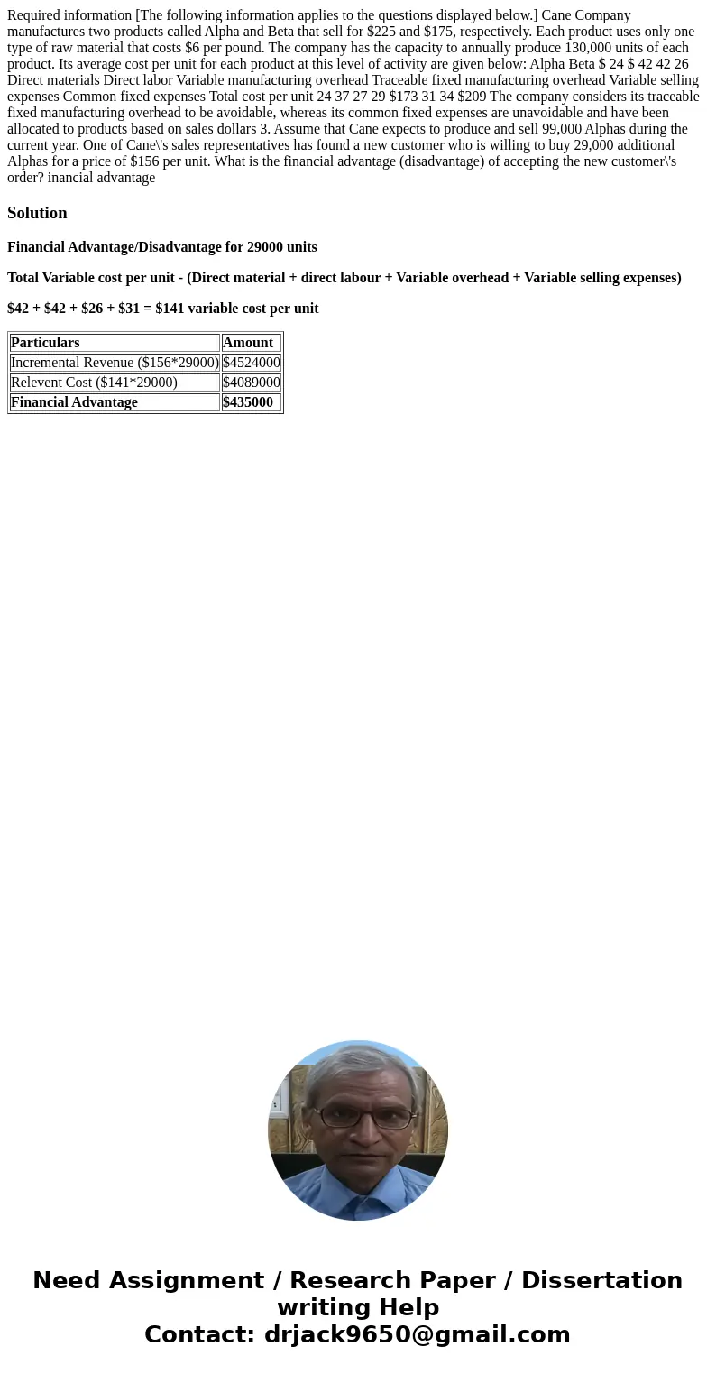  Required information [The following information applies to the questions displayed below.] Cane Company manufactures two products called Alpha and Beta that se