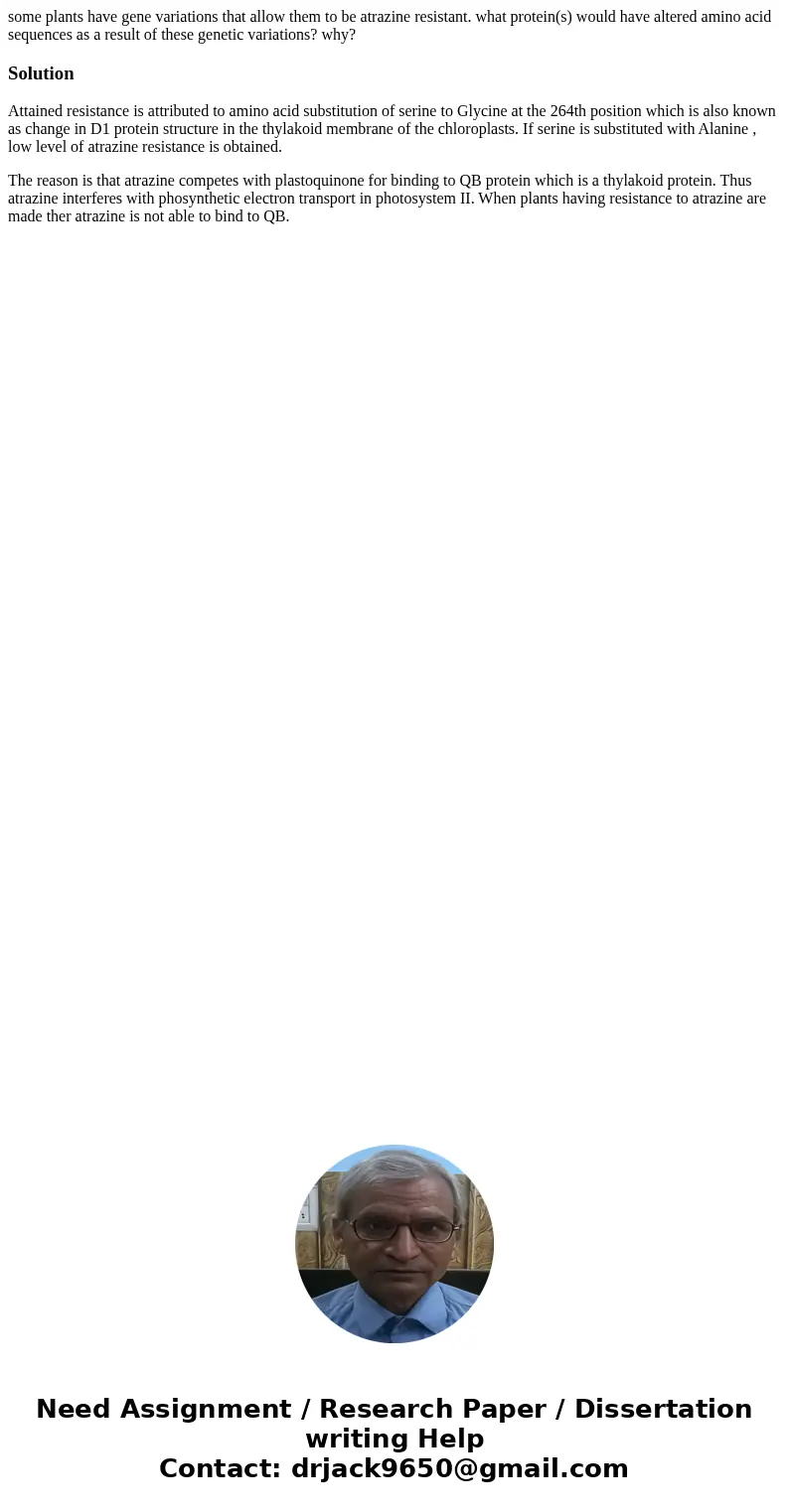 some plants have gene variations that allow them to be atrazine resistant. what protein(s) would have altered amino acid sequences as a result of these genetic 