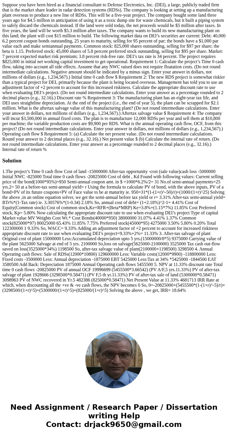 Suppose you have been hired as a financial consultant to Defense Electronics, Inc. (DEI), a large, publicly traded firm that is the market share leader in radar