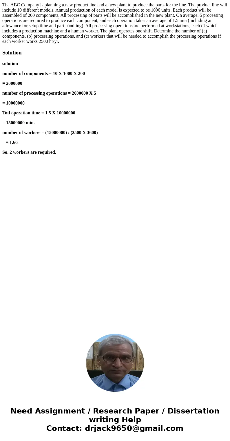 The ABC Company is planning a new product line and a new plant to produce the parts for the line. The product line will include 10 different models. Annual prod The ABC Company is planning a new product line and a new plant to produce the parts for the line. The product line will include 10 different models. Annual prod