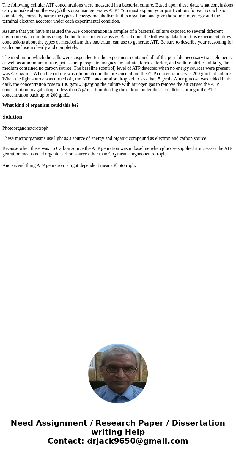 The following cellular ATP concentrations were measured in a bacterial culture. Based upon these data, what conclusions can you make about the way(s) this organ