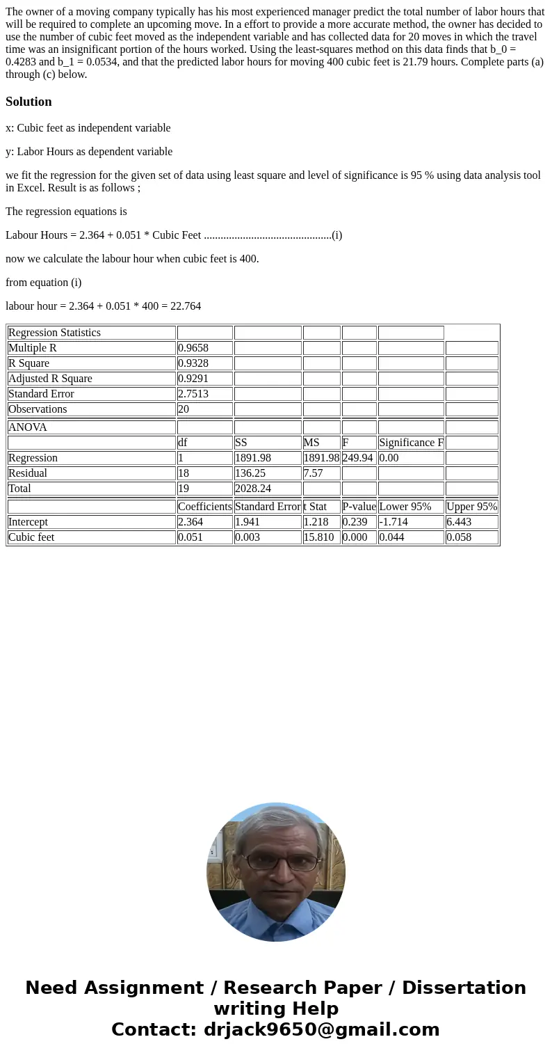  The owner of a moving company typically has his most experienced manager predict the total number of labor hours that will be required to complete an upcoming 