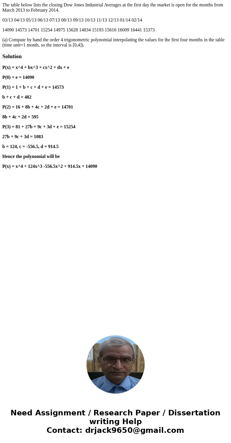 The table below lists the closing Dow Jones Industrial Averages at the first day the market is open for the months from March 2013 to February 2014. 03/13 04/13