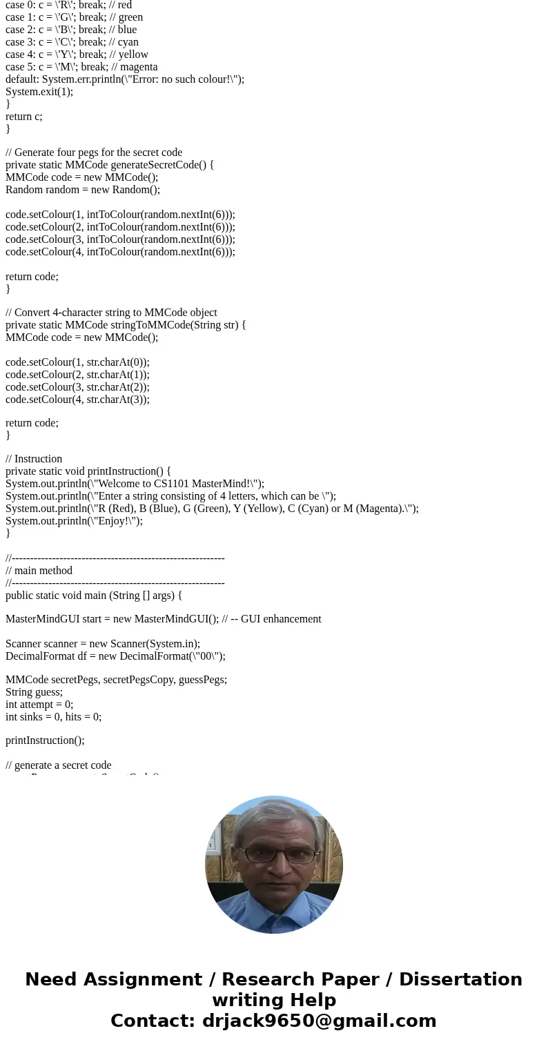 This is the third part of the program. I HAVE TO WRITE ALL THESE CLASSES!!!! MasterMindAIConsistent Use the following algorithm to create a decent AI that will 