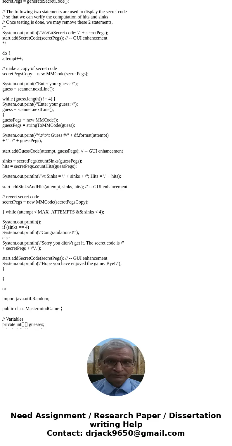 This is the third part of the program. I HAVE TO WRITE ALL THESE CLASSES!!!! MasterMindAIConsistent Use the following algorithm to create a decent AI that will 