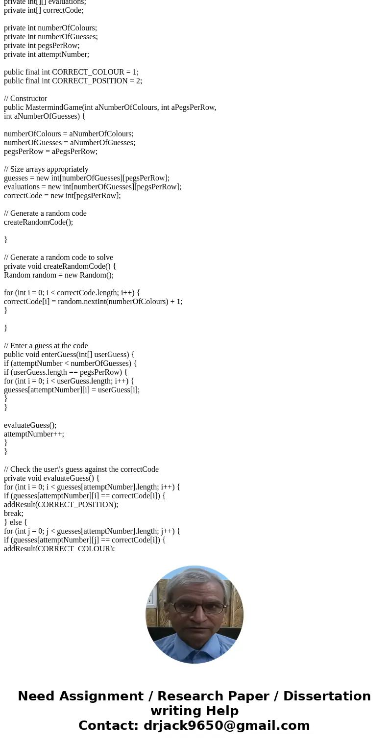 This is the third part of the program. I HAVE TO WRITE ALL THESE CLASSES!!!! MasterMindAIConsistent Use the following algorithm to create a decent AI that will 