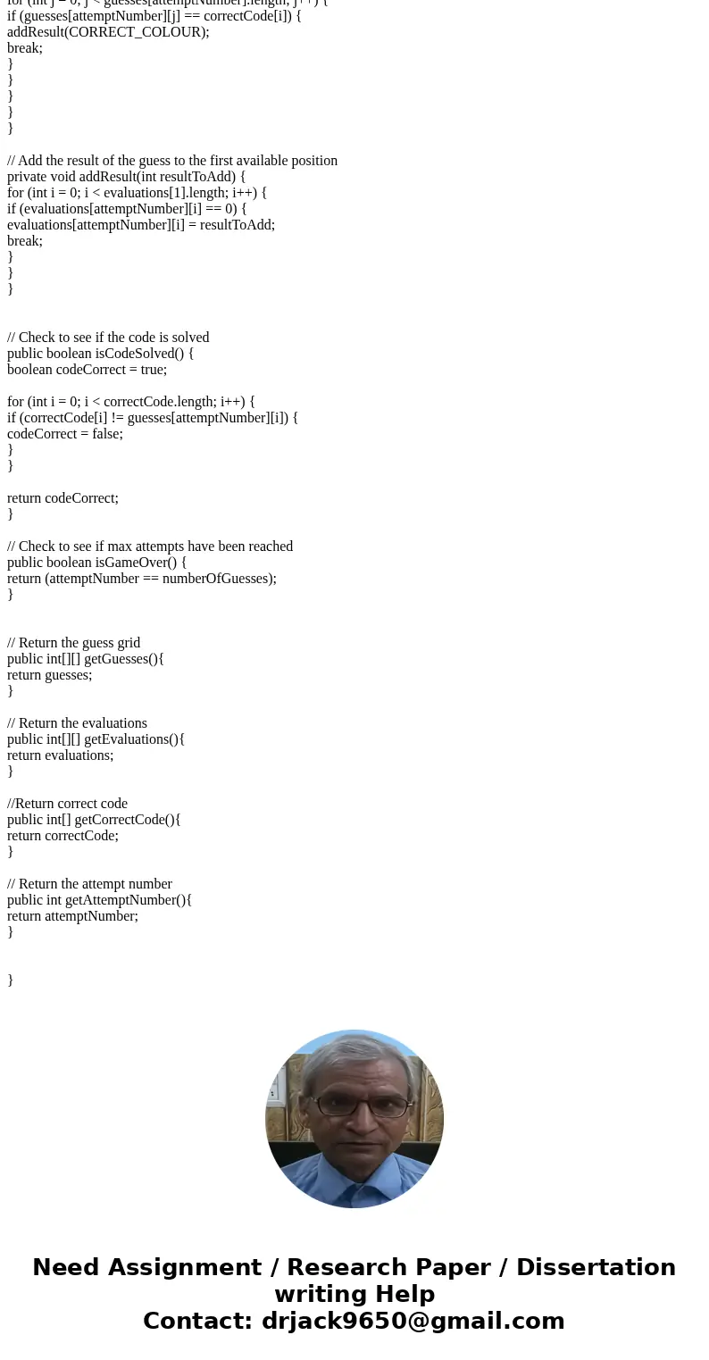 This is the third part of the program. I HAVE TO WRITE ALL THESE CLASSES!!!! MasterMindAIConsistent Use the following algorithm to create a decent AI that will 