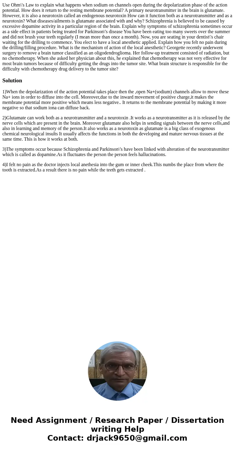  Use Ohm\'s Law to explain what happens when sodium on channels open during the depolarization phase of the action potential. How does it return to the resting 