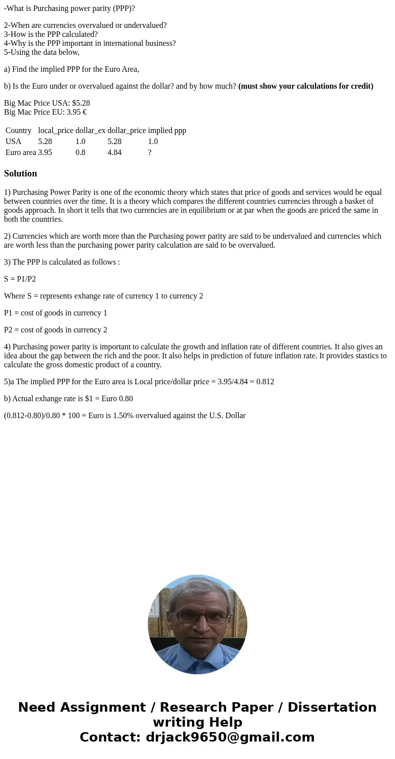 -What is Purchasing power parity (PPP)? 2-When are currencies overvalued or undervalued? 3-How is the PPP calculated? 4-Why is the PPP important in internationa -What is Purchasing power parity (PPP)? 2-When are currencies overvalued or undervalued? 3-How is the PPP calculated? 4-Why is the PPP important in internationa
