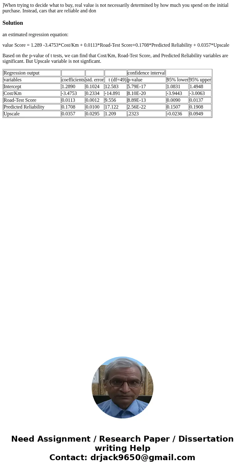 ]When trying to decide what to buy, real value is not necessarily determined by how much you spend on the initial purchase. Instead, cars that are reliable and 