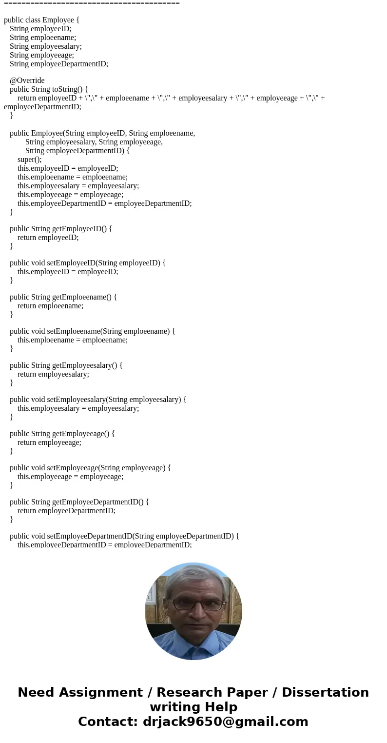 Write a program to allow the user to: 1. Create two classes. Employee and Departments. The Department class will have: DepartmentID, Departmentname, DepartmentH Write a program to allow the user to: 1. Create two classes. Employee and Departments. The Department class will have: DepartmentID, Departmentname, DepartmentH