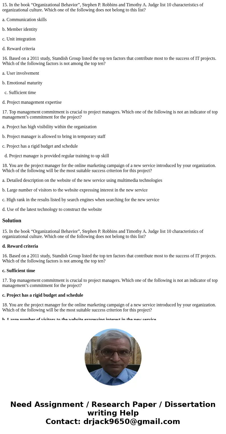 15. In the book “Organizational Behavior”, Stephen P. Robbins and Timothy A. Judge list 10 characteristics of organizational culture. Which one of the following 15. In the book “Organizational Behavior”, Stephen P. Robbins and Timothy A. Judge list 10 characteristics of organizational culture. Which one of the following