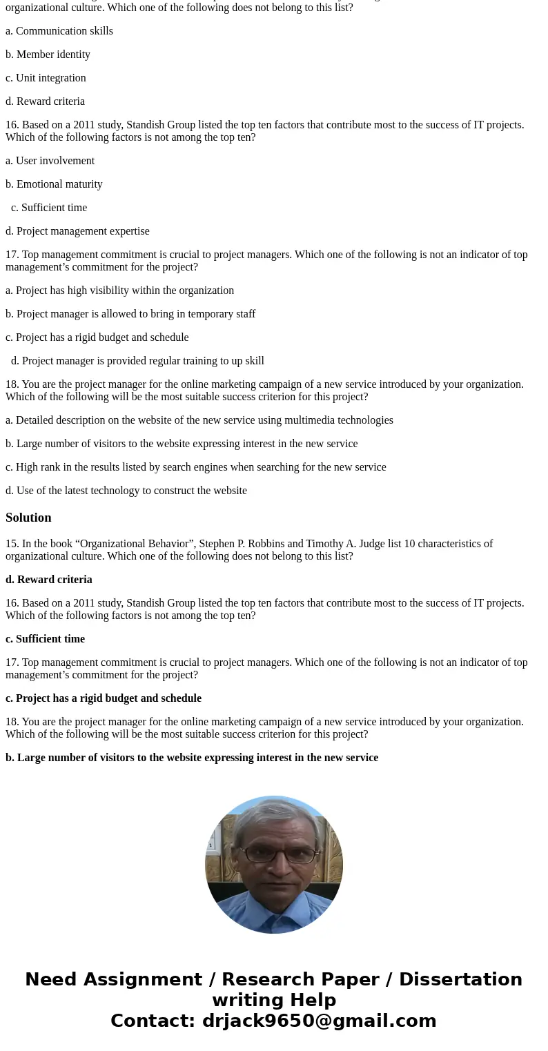 15. In the book “Organizational Behavior”, Stephen P. Robbins and Timothy A. Judge list 10 characteristics of organizational culture. Which one of the following 15. In the book “Organizational Behavior”, Stephen P. Robbins and Timothy A. Judge list 10 characteristics of organizational culture. Which one of the following