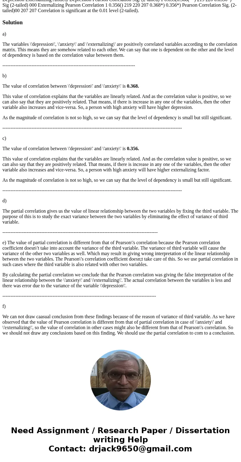 15.56: Mental health and partial correlation: A study by Nolan and colleagues (2003) examined the relation between externalizing behaviors (acting out) and anxi