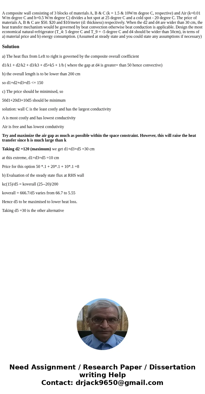  A composite wall consisting of 3 blocks of materials A, B & C (k = 1.5 & 10W/m degree C, respective) and Air (k=0.01 W/m degree C and h=0.5 W/m degree 