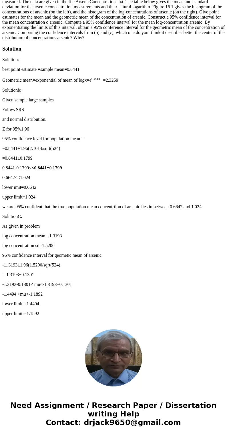 A large study involved 540 household. For each house-hold, the concentration of arsenic in the water (in mu g/l) was measured. The data are given in the file A  A large study involved 540 household. For each house-hold, the concentration of arsenic in the water (in mu g/l) was measured. The data are given in the file A