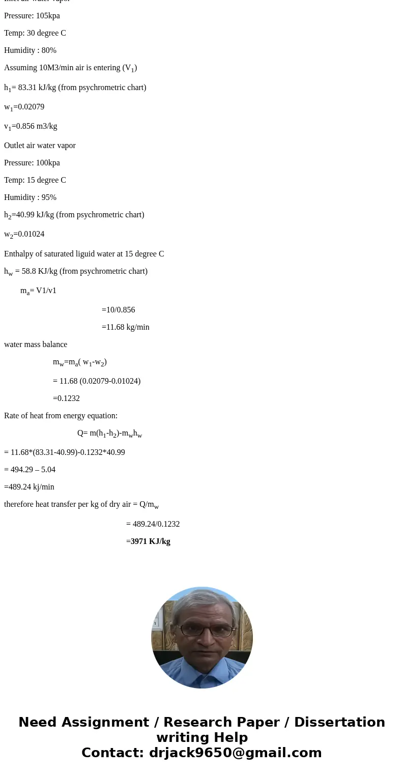 An air conditioning unit as shown with pressure, temperature, and relative humidity data. Calculate the heat transfer per kilogram of dry air. Neglect changes   An air conditioning unit as shown with pressure, temperature, and relative humidity data. Calculate the heat transfer per kilogram of dry air. Neglect changes