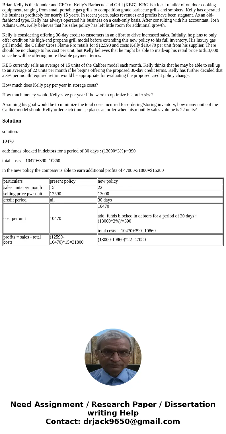 Brian Kelly is the founder and CEO of Kelly’s Barbecue and Grill (KBG). KBG is a local retailer of outdoor cooking equipment, ranging from small portable gas gr Brian Kelly is the founder and CEO of Kelly’s Barbecue and Grill (KBG). KBG is a local retailer of outdoor cooking equipment, ranging from small portable gas gr