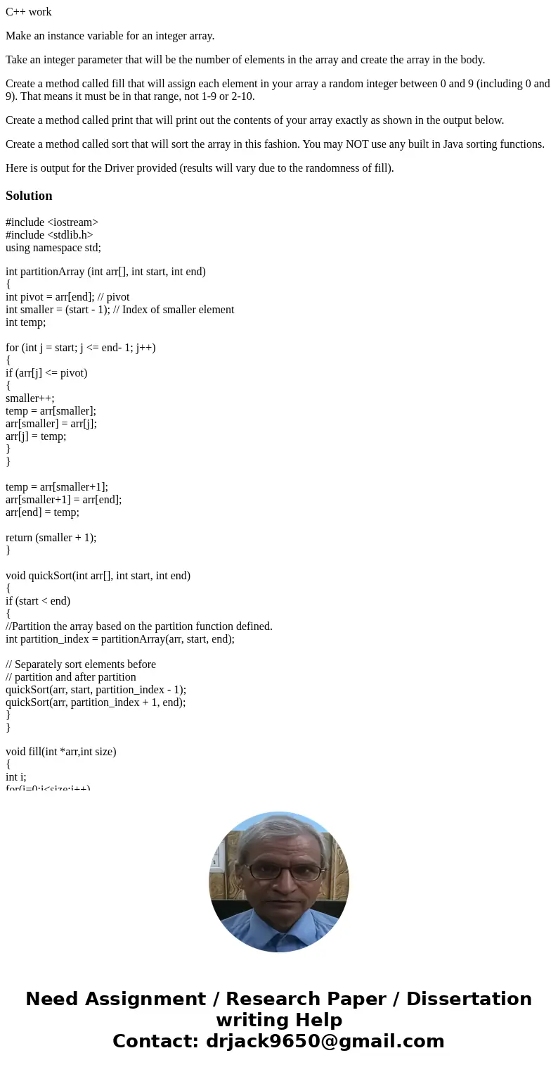 C++ work Make an instance variable for an integer array. Take an integer parameter that will be the number of elements in the array and create the array in the  C++ work Make an instance variable for an integer array. Take an integer parameter that will be the number of elements in the array and create the array in the