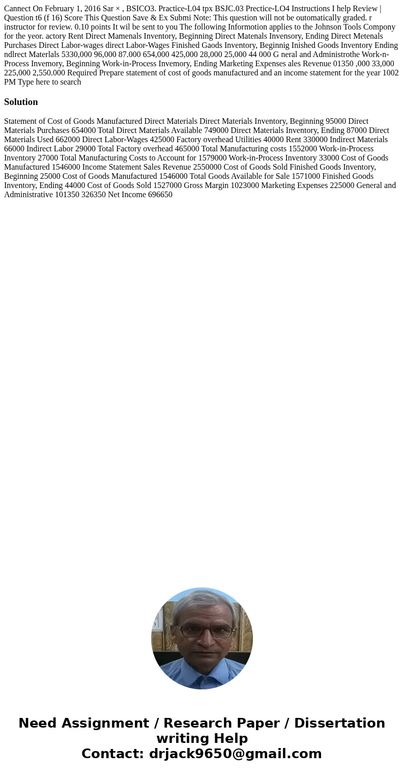  Cannect On February 1, 2016 Sar × , BSICO3. Practice-L04 tpx BSJC.03 Prectice-LO4 Instructions I help Review | Question t6 (f 16) Score This Question Save &