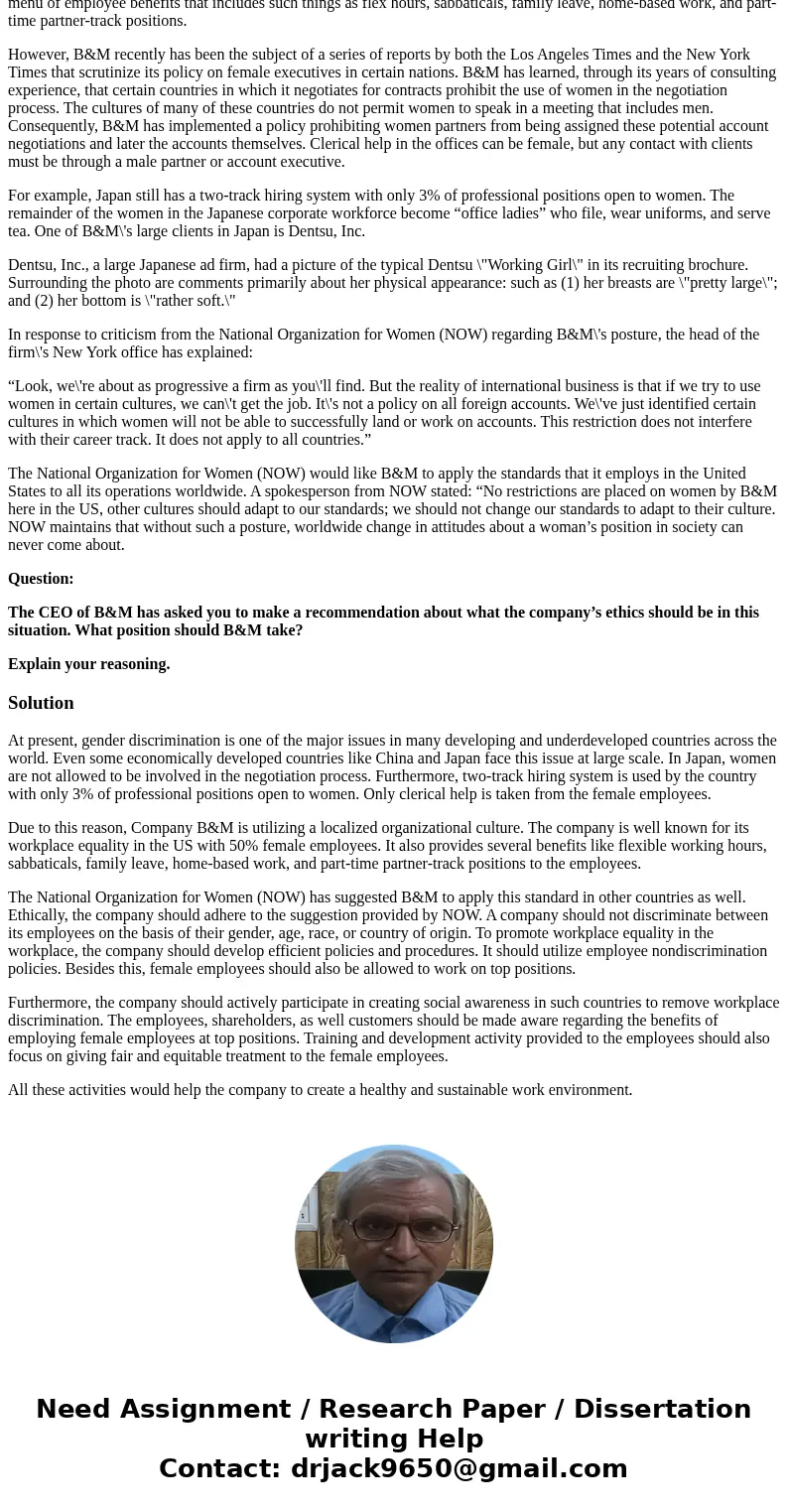 CASE STUDY: The Taboo of Women in Management International management consulting firm Burns & McCallister is listed by Working Mother magazine as one of the CASE STUDY: The Taboo of Women in Management International management consulting firm Burns & McCallister is listed by Working Mother magazine as one of the