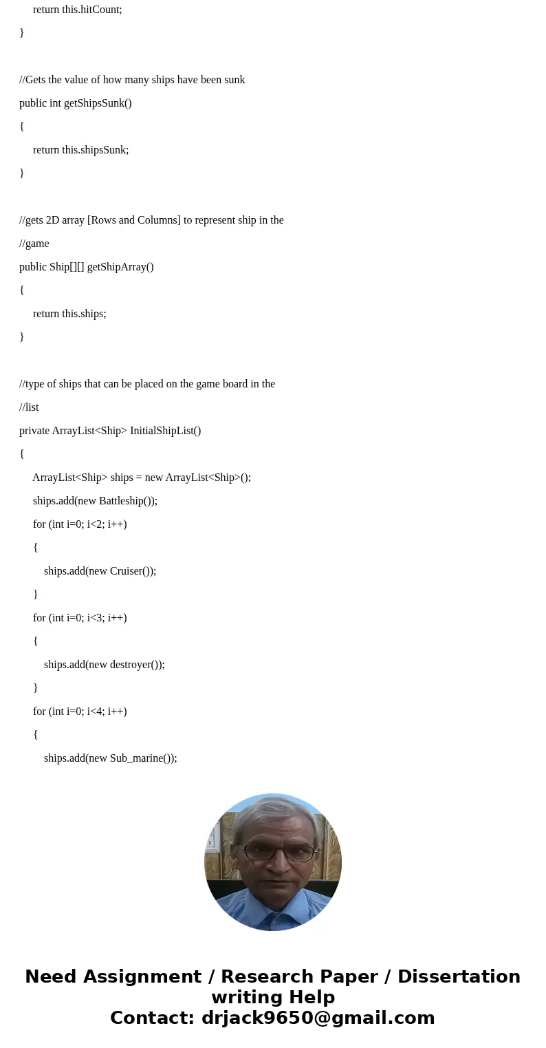 class Ocean Instance variables ships a collection of ships on the ocean shotsFired - The total number of shots fired by the user. hitCount The number of times   class Ocean Instance variables ships a collection of ships on the ocean shotsFired - The total number of shots fired by the user. hitCount The number of times