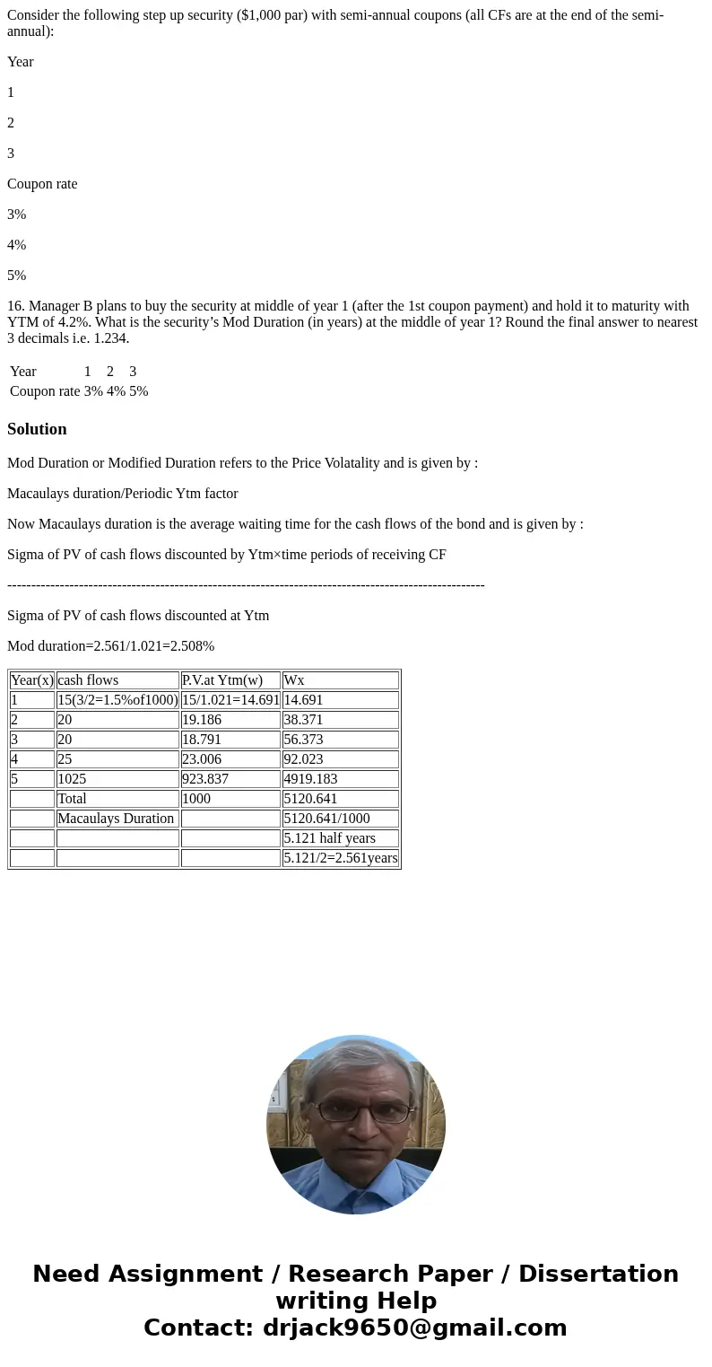 Consider the following step up security ($1,000 par) with semi-annual coupons (all CFs are at the end of the semi-annual): Year 1 2 3 Coupon rate 3% 4% 5% 16. M Consider the following step up security ($1,000 par) with semi-annual coupons (all CFs are at the end of the semi-annual): Year 1 2 3 Coupon rate 3% 4% 5% 16. M