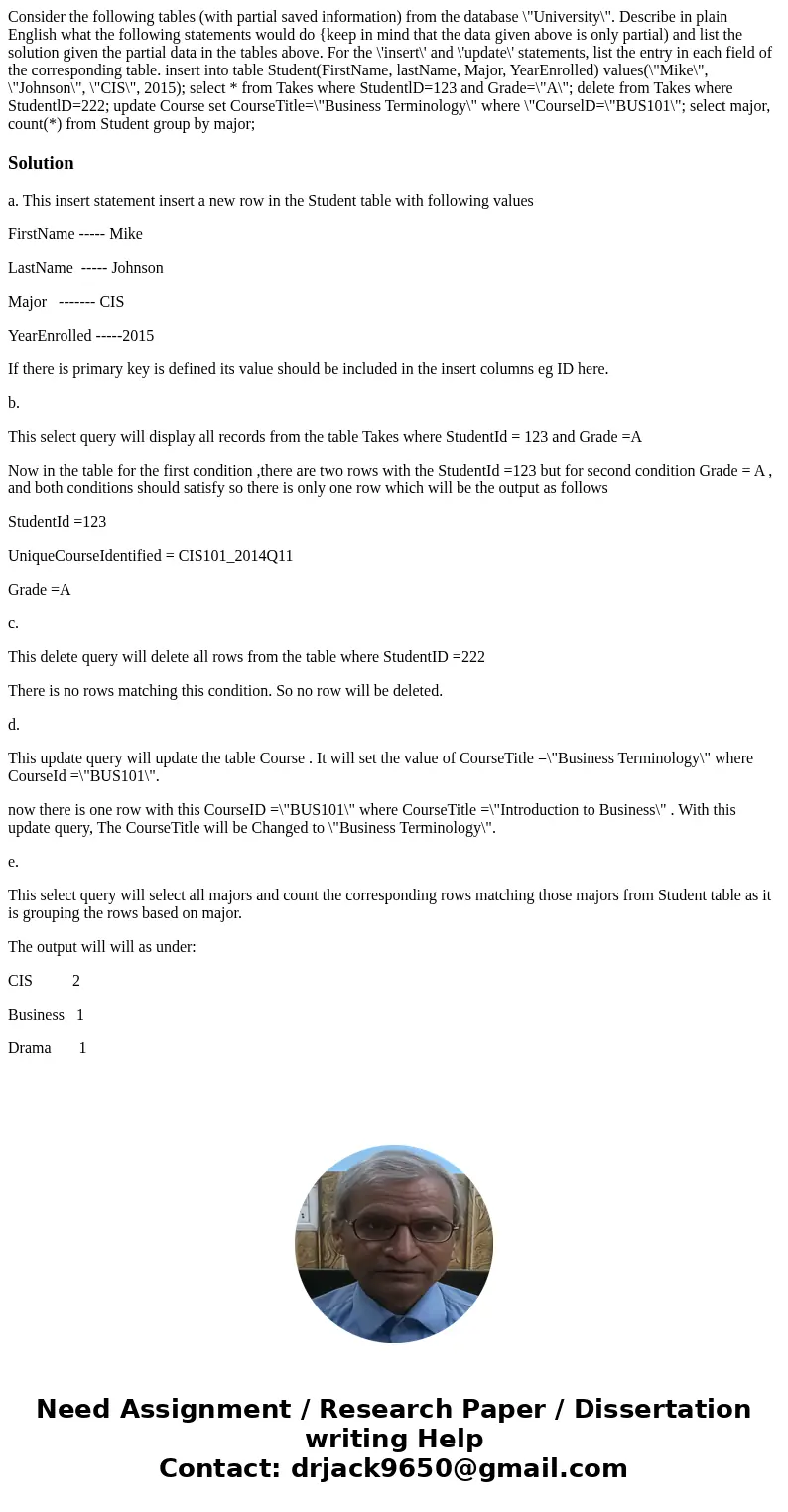 Consider the following tables (with partial saved information) from the database \  Consider the following tables (with partial saved information) from the database \