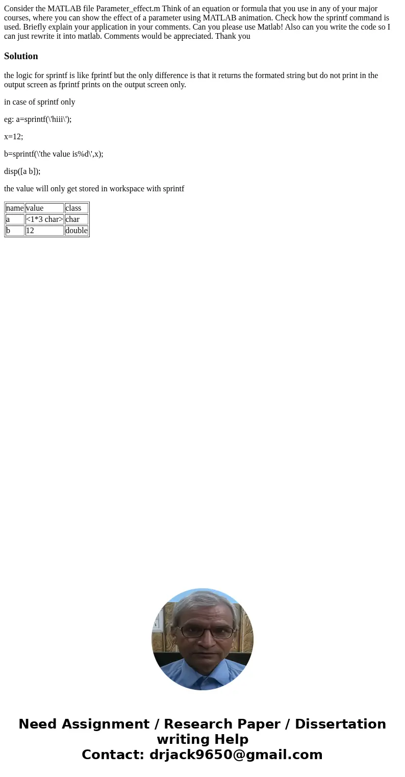 Consider the MATLAB file Parameter_effect.m Think of an equation or formula that you use in any of your major courses, where you can show the effect of a parame Consider the MATLAB file Parameter_effect.m Think of an equation or formula that you use in any of your major courses, where you can show the effect of a parame