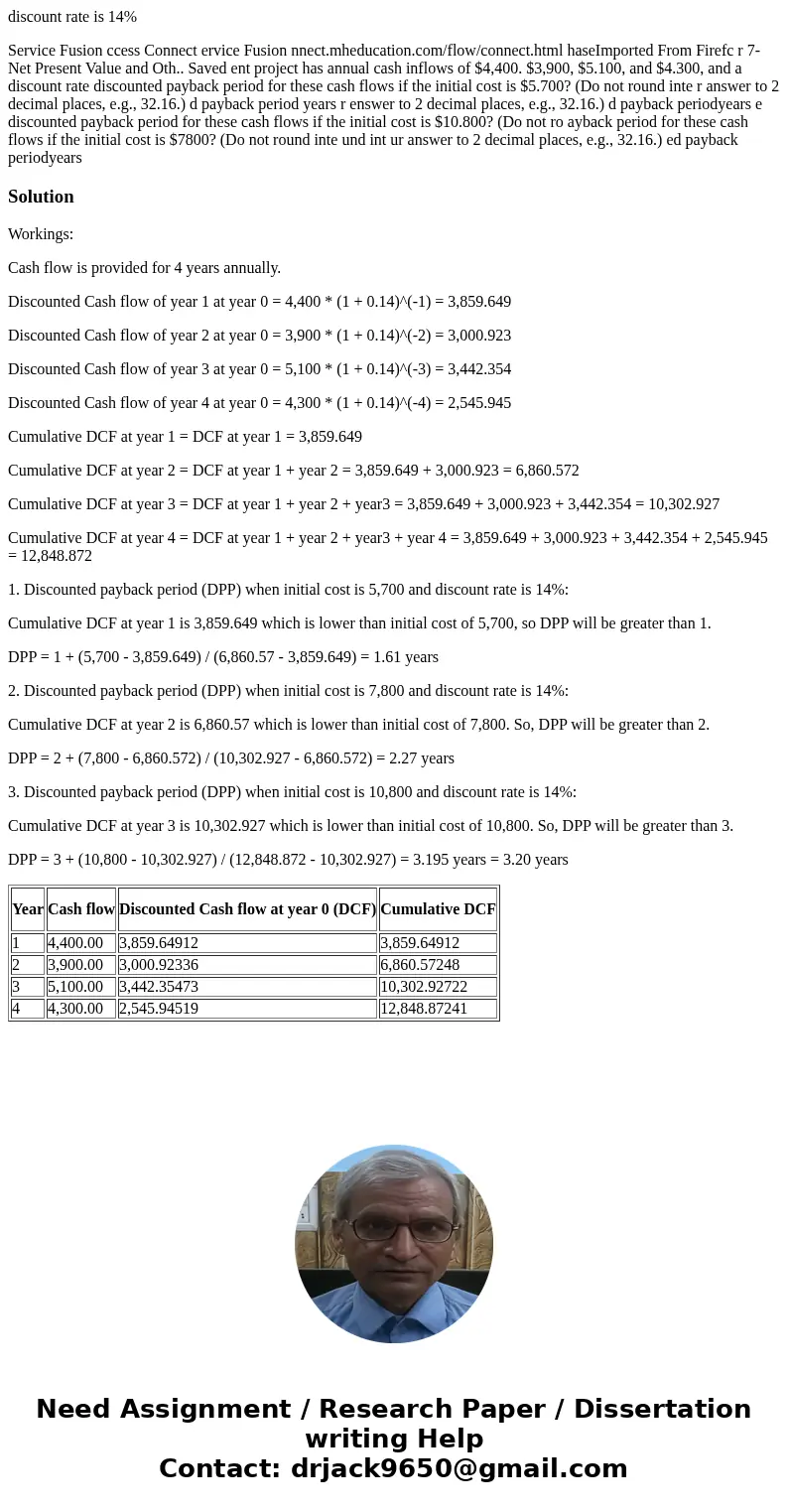 discount rate is 14% Service Fusion ccess Connect ervice Fusion nnect.mheducation.com/flow/connect.html haseImported From Firefc r 7-Net Present Value and Oth..