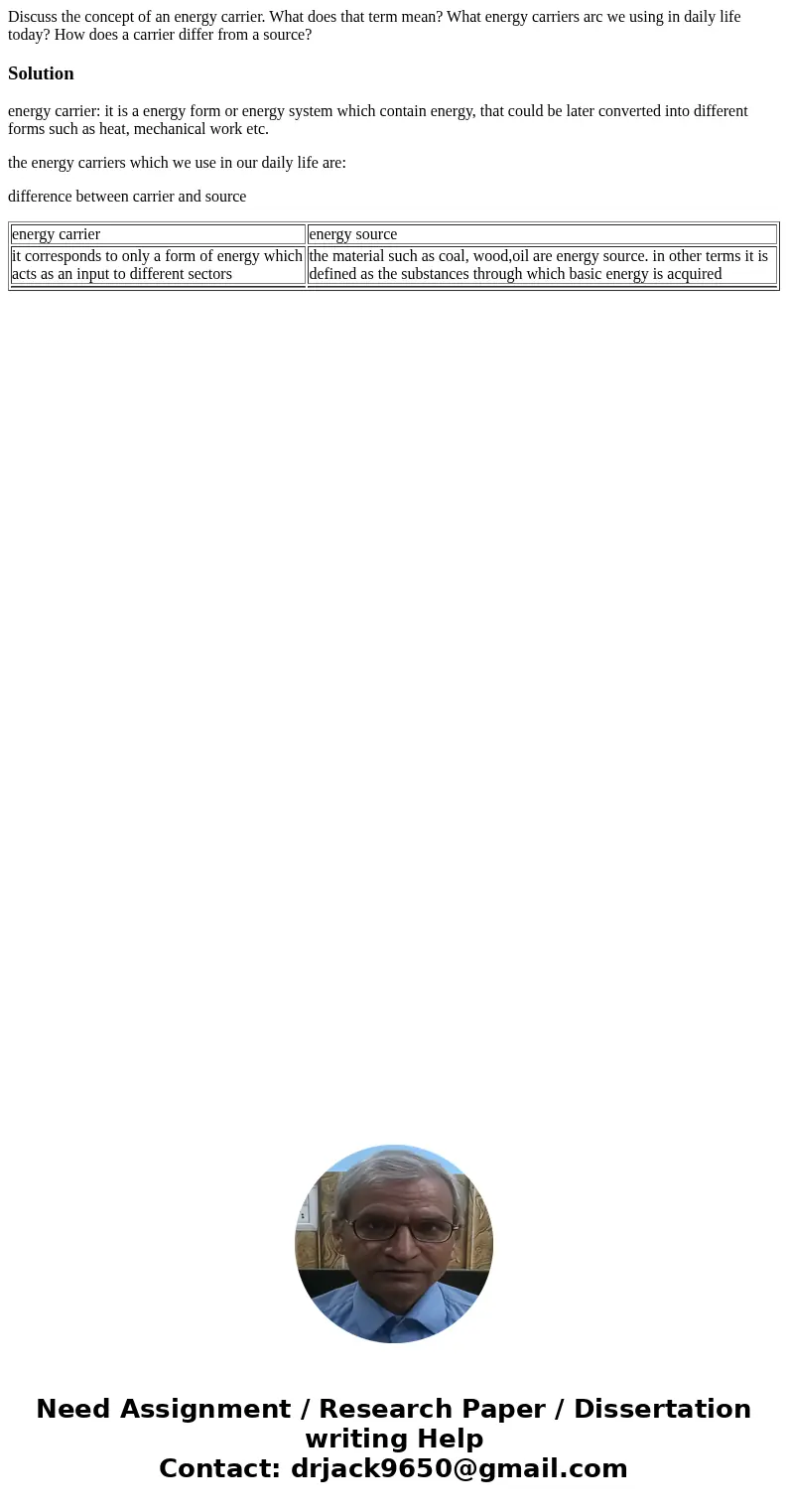  Discuss the concept of an energy carrier. What does that term mean? What energy carriers arc we using in daily life today? How does a carrier differ from a sou