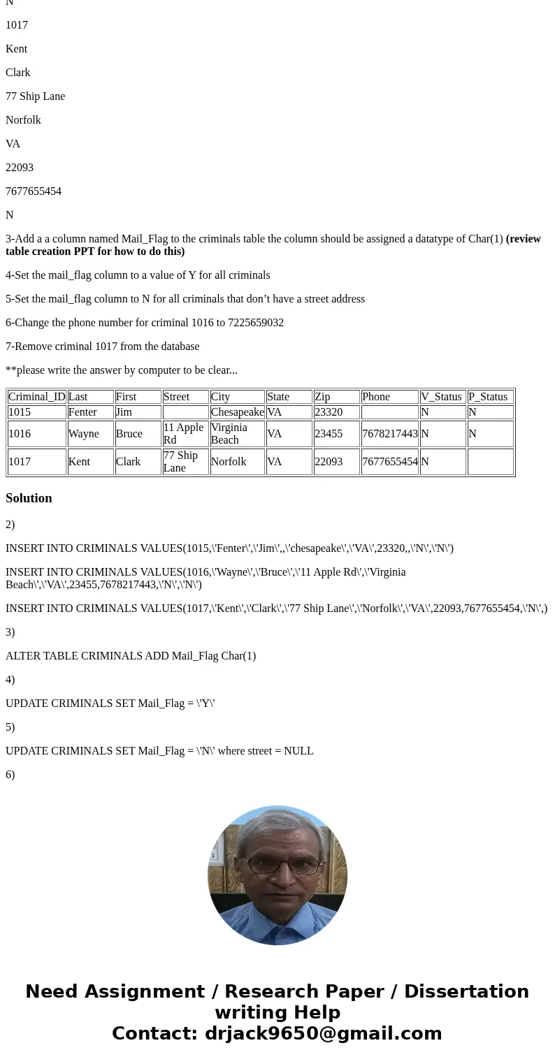 -DML Queries and the Where clause “Using the ssh, Oracle database 11g” Use CityJail_5.sql for these queries 1-Create a script to allow a user to add new crimina