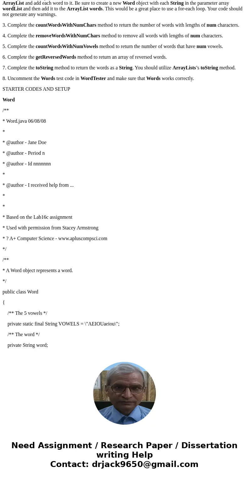 DOES NOT NEED TO BE ANSWERED UNTIL NOV 13th Words Assignment Robert Glen Martin School for the Talented and Gifted, Dallas, TX Based on the Lab16c assignment fr