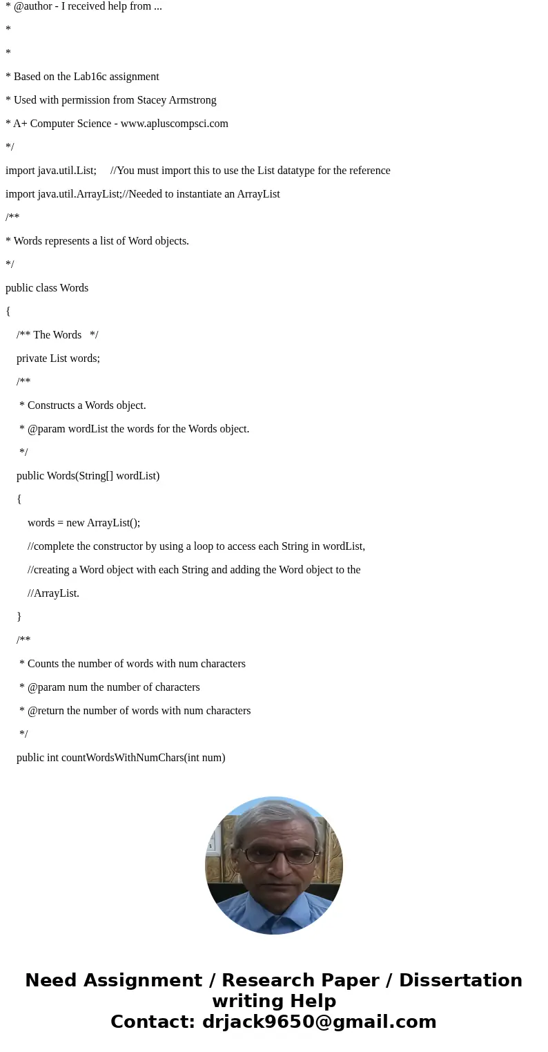 DOES NOT NEED TO BE ANSWERED UNTIL NOV 13th Words Assignment Robert Glen Martin School for the Talented and Gifted, Dallas, TX Based on the Lab16c assignment fr