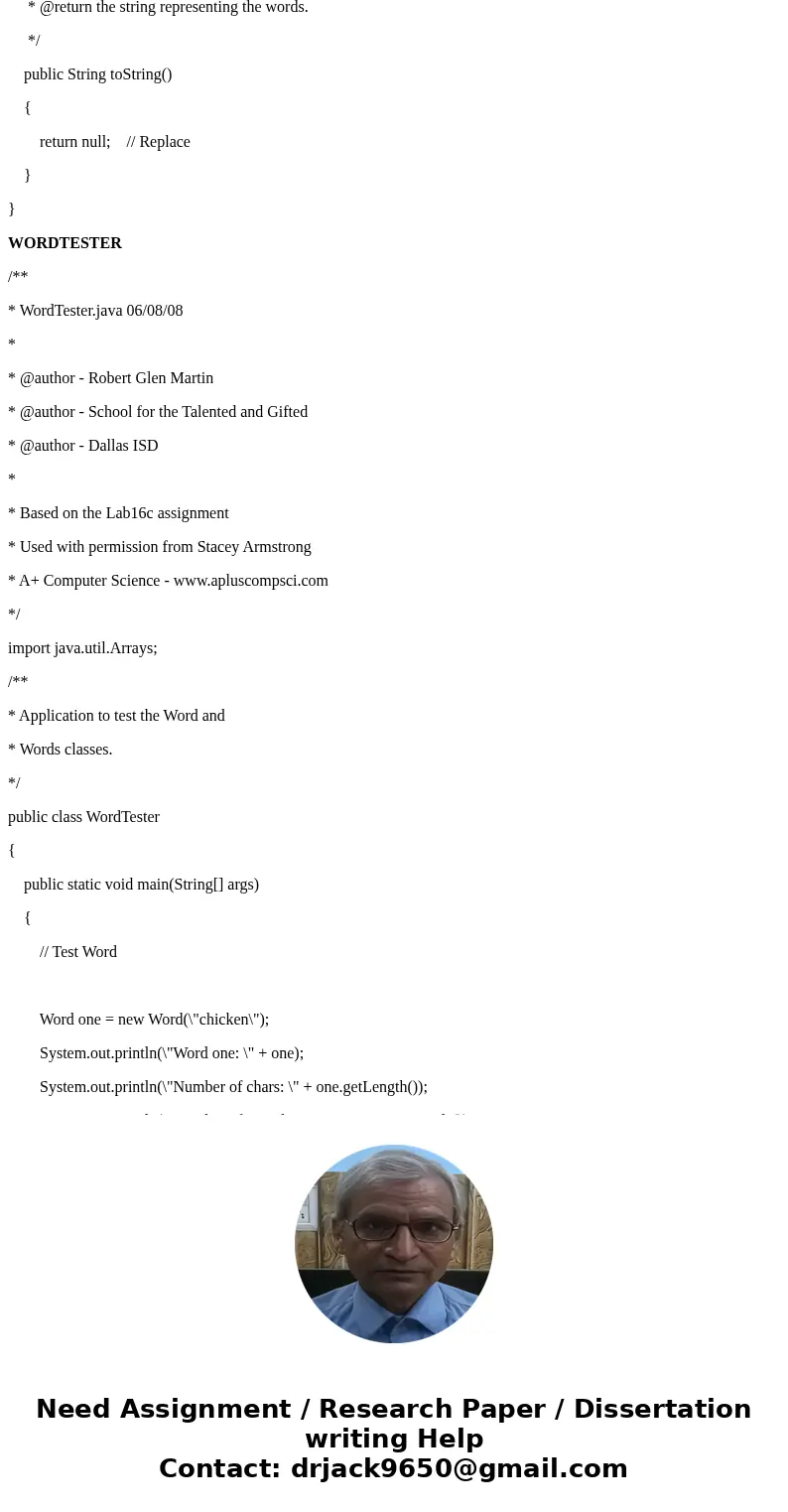 DOES NOT NEED TO BE ANSWERED UNTIL NOV 13th Words Assignment Robert Glen Martin School for the Talented and Gifted, Dallas, TX Based on the Lab16c assignment fr