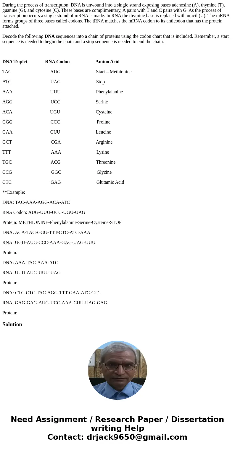 During the process of transcription, DNA is unwound into a single strand exposing bases adenosine (A), thymine (T), guanine (G), and cytosine (C). These bases a During the process of transcription, DNA is unwound into a single strand exposing bases adenosine (A), thymine (T), guanine (G), and cytosine (C). These bases a